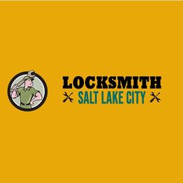 Locksmith Salt Lake City logo with a worker holding a wrench, set on a yellow background.
