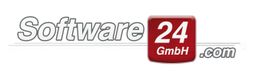 Logo von Software24 GmbH mit rotem Quadrat und weißem Text "24" und ".com" am Ende.