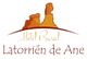 Logo del Hotel Rural Latorrién de Ane con ilustración de dos montañas y texto en marrón.