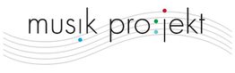 Logo mit dem Schriftzug "musik projekt" und geschwungenen Linien im Hintergrund.
