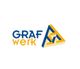 Logo mit dem Text "GRAF werk" in Blau und Gelb, daneben ein dreidimensionales, geometrisches Symbol.