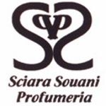 Logo di Sciara Souani Profumeria con lettere stilizzate nere su sfondo bianco.