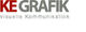 Logo mit Text: "KE GRAFIK visuelle Kommunikation" in Rot und Grau.