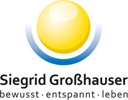 Logo mit gelber Kugel und Schriftzug "Siegrid Großhauser, bewusst · entspannt · leben".