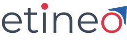 Logo "etinea" avec point rouge sur le "i" et flèche bleue autour du "o".