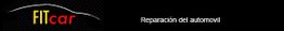 Logotipo de "FITcar" con el texto "Reparación del automóvil" sobre fondo negro.