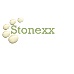 Logo met groene tekst "Stonexx" en zes steentjes aan de linkerkant in een halfcirkel.