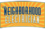 Logo reading "The Neighborhood Electrician" with a sunburst background.