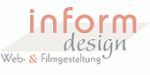 Logo von Inform Design mit Text: "Web- & Filmgestaltung" in stilisierten Buchstaben.