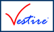 Logo van Vestire met rode vink en blauwe tekst op witte achtergrond.
