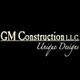 Logo of GM Construction L.L.C. with the tagline "Unique Designs" on a black background.