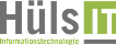 Hüls IT-Logo mit grauem Text und grünem IT-Zeichen, Untertitel: Informationstechnologie.