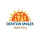 Logo of Denton Smiles Dentistry with a sun and stylized family figures.