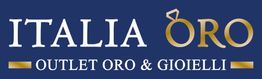 "Insegna blu con testo Italia Oro, Outlet Oro & Gioielli in bianco e oro."