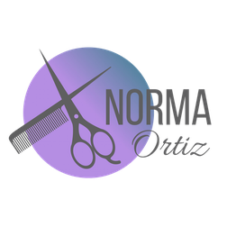 Logo with scissors, comb, and text "Norma Ortiz" on a purple gradient circle.
