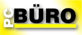 Logo mit den Worten "PC BÜRO" in Schwarz und Gelb auf weißem Hintergrund.