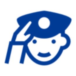 Blaues Piktogramm eines salutierenden Polizisten mit Mütze.