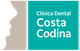 Logotipo de la Clínica Dental Costa Codina con perfil de rostro y fondo turquesa.