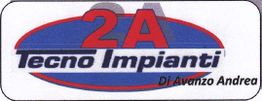 Logo aziendale "2A Tecno Impianti di Avanzo Andrea" con sfondo blu e rosso.