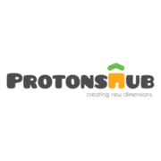 Protonshub logo with "creating new dimensions" slogan in gray and green.