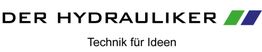 Logo mit Text "Der Hydrauliker" und Slogan "Technik für Ideen", daneben zwei blaue und grüne Streifen.