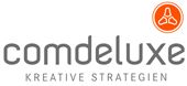 Logo von Comdeluxe mit dem Slogan „Kreative Strategien“ und einem orangefarbenen Symbol oben rechts.