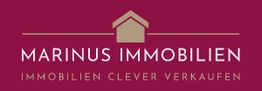 Rotes Logo von Marinus Immobilien mit einem goldenen Haus-Symbol und dem Slogan "Immobilien clever verkaufen".
