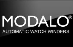 Schwarzes Logo mit weißem Text: "MODALO - AUTOMATIC WATCH WINDERS".