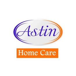 Logo of "Astin Home Care" in blue and orange on a white background.