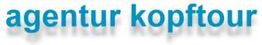 Blauer Text: "agentur kopftour" auf einem weißen Hintergrund.