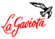 Texto "La Gaviota" en rojo con un dibujo de una gaviota negra volando.