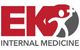 Logo with red "EK," a figure with a cross, and gray text "Internal Medicine" below.