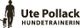 Person mit Hund, Text "Ute Pollack Hundetrainerin" daneben.