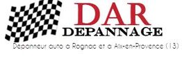 Logo DAR Dépannage avec drapeau à damier, services à Rognac et Aix-en-Provence (13).