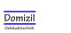 Logo mit Text: "Domizil Gebäudetechnik", zwei blaue Linien darüber und darunter.