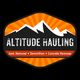 Logo with mountains and sunburst for Altitude Hauling, offering junk, demolition, and concrete removal.