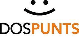 Texto "DOSPUNTS" con una carita sonriente formada por dos puntos y una línea curva encima.