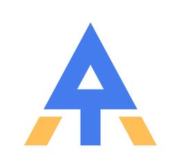 Logo i form af et blåt 'A' med gule detaljer på hvid baggrund.