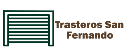 Logo de "Trasteros San Fernando" con un icono de puerta de garaje al lado izquierdo.