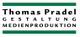 Logo mit dem Text "Thomas Pradel, Gestaltung, Medienproduktion", grün umrandet.