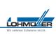 Logo von Lohmüller mit Slogan: "Wir nehmen Schweres leicht." in Blau und Schwarz.