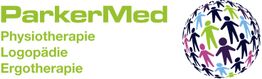 ParkerMed-Logo mit farbigen Figuren-Kreis und den Worten Physiotherapie, Logopädie, Ergotherapie.