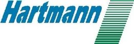 Logo mit dem Text "Hartmann" in Blau und grünen Streifen rechts.