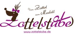 Grafik mit einem stilisierten Hund und dem Text "Vom Zottel zum Modell - Zottelstube".