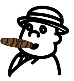 Strichmännchen mit Hut raucht eine dicke Zigarre.