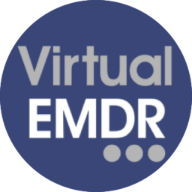Blue circle with "Virtual EMDR" text and three dots at the bottom.