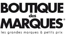 Texte : "BOUTIQUE des MARQUES, les grandes marques à petits prix" en noir sur fond blanc.