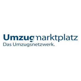 „Umzugmarktplatz“ Logo mit Slogan „Das Umzugsnetzwerk“ in blauem Text auf weißem Hintergrund.