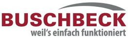 Logo mit rotem Text "BUSCHBECK" und grauem Slogan "weil's einfach funktioniert".