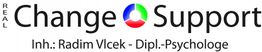 Logo mit Text: "Real Change Support, Inh.: Radim Vlcek - Dipl.-Psychologe".